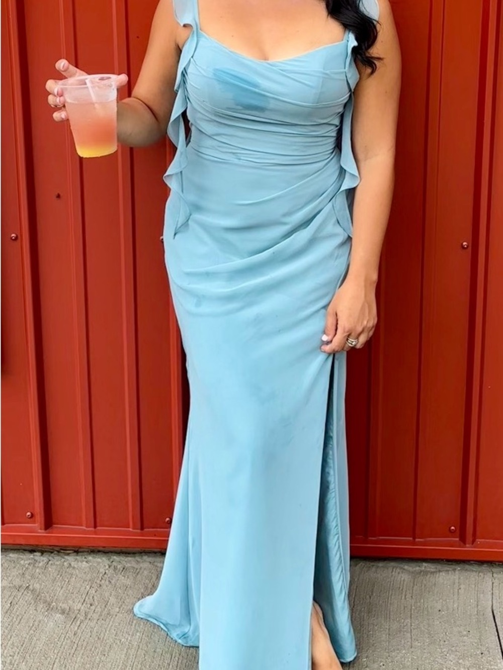 Azazie Dusty Blue Ruched Evening Gown